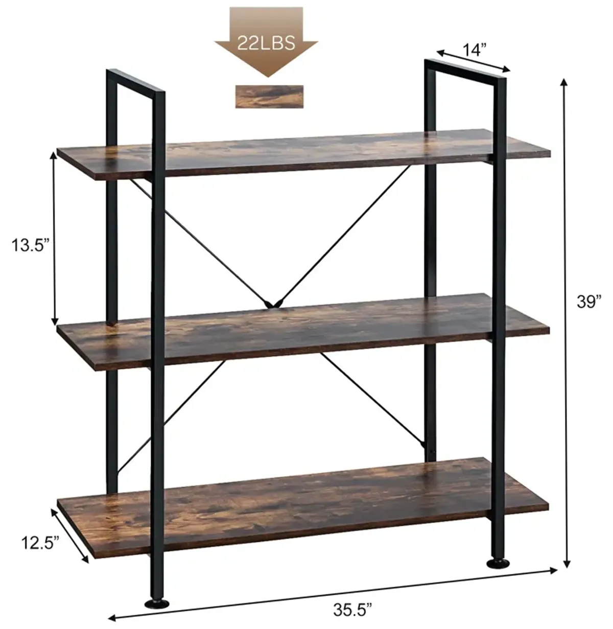 Industrial Bookcase with Metal Frame for Home Office