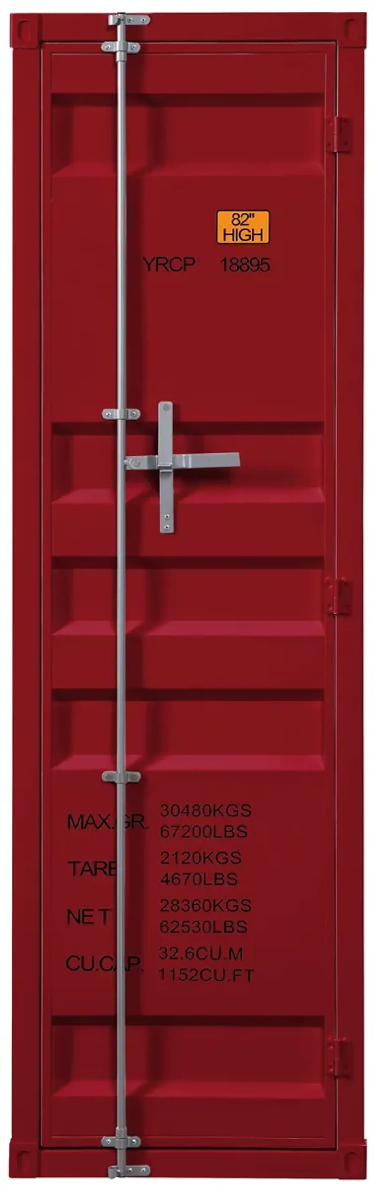 Single Door Wardrobe with Double Storage Compartment and Cremone Bolt, Red - Benzara