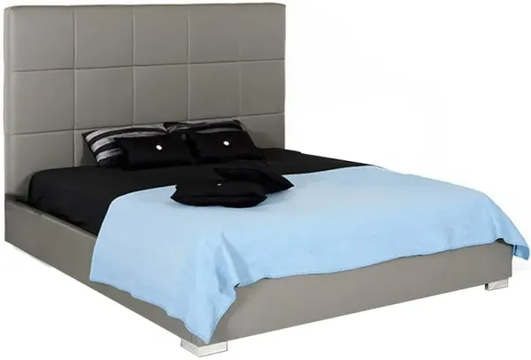 King Size Platform Bed, Lift Storage, Grid Faux Leather Upholstery, Gray - Benzara