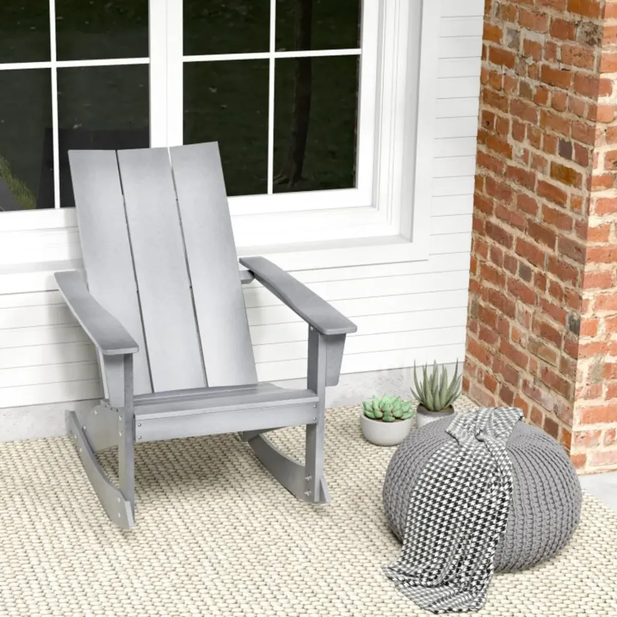 Hivvago Adirondack Rocking Chair with Curved Back for Balcony-Gray