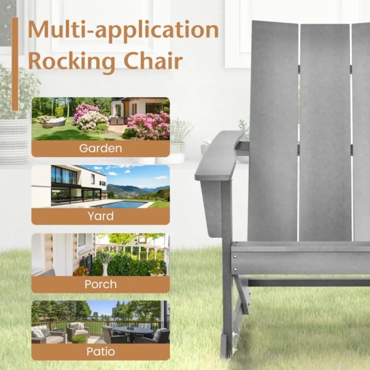 Hivvago Adirondack Rocking Chair with Curved Back for Balcony-Gray