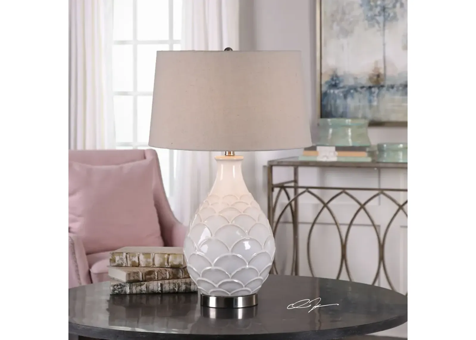 Uttermost Camellia Glossed White Table Lamp