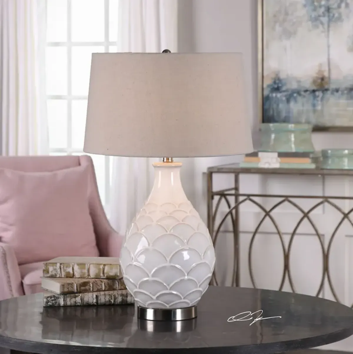 Uttermost Camellia Glossed White Table Lamp