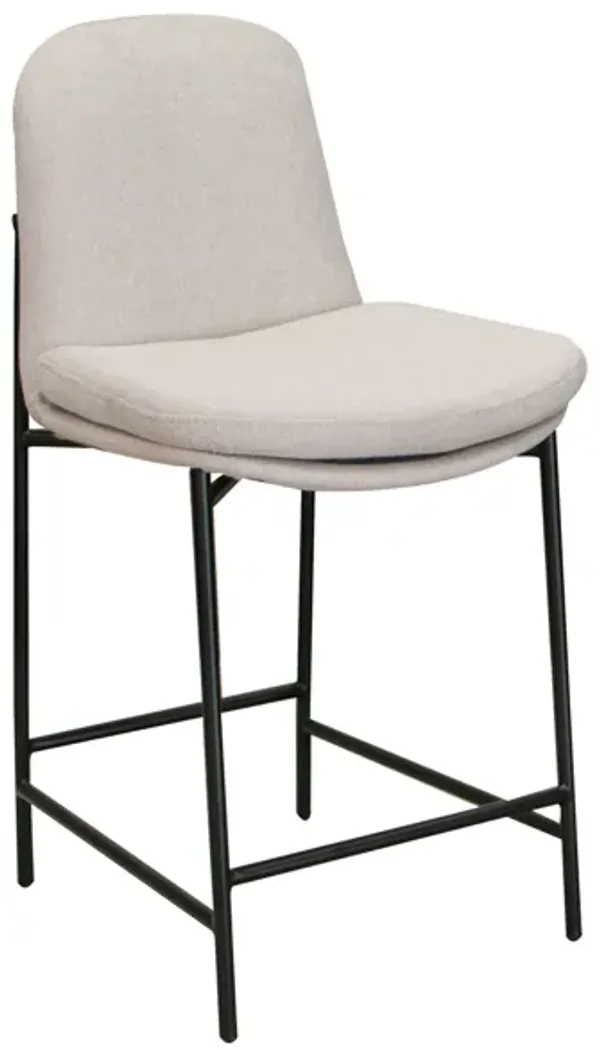Reeve Counter Height Chair, Black Iron, Water-Resistant Beige Polyester - Benzara
