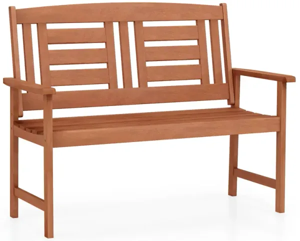2-Person Outdoor Wooden Bench – Loveseat with Inclined Backrest & Open-Slat Seat