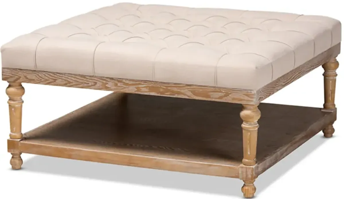 Baxton Studio Kelly Modern and Rustic Beige Linen Fabric Upholstered and Greywashed Wood Cocktail Ottoman