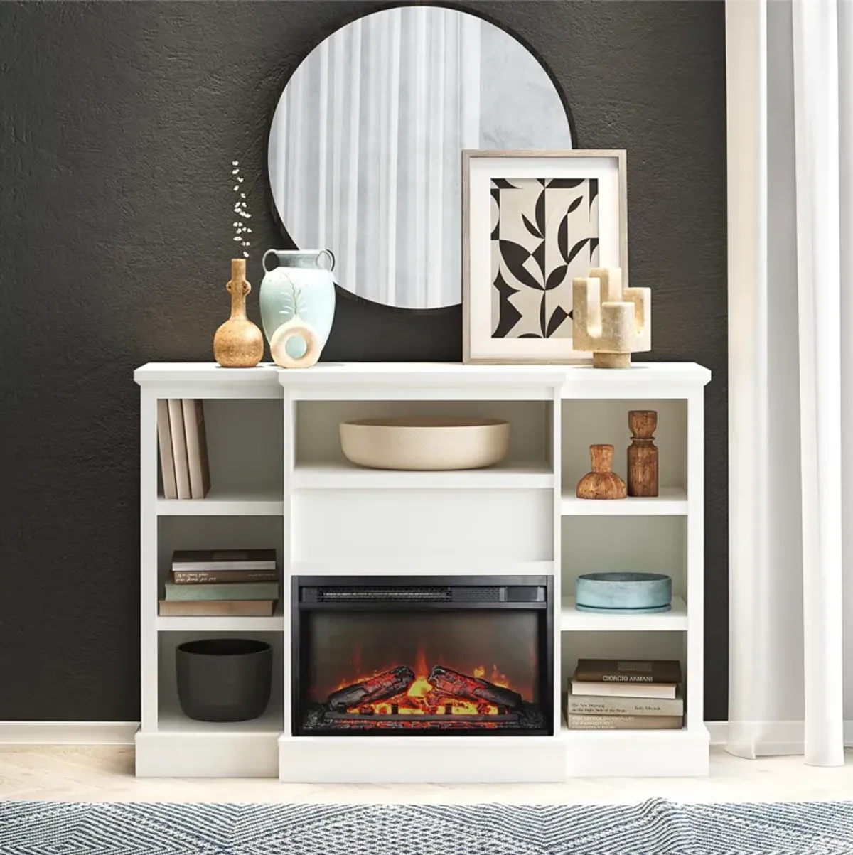 Liam Mantel With Electric Fireplace Space Heater, White