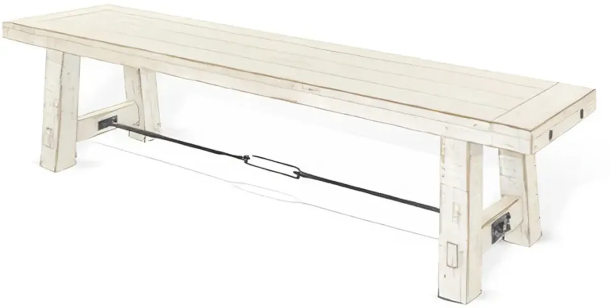 Rena Dining Bench, Turnbuckle Accent, 64 Inch White Mahogany Wood - Benzara