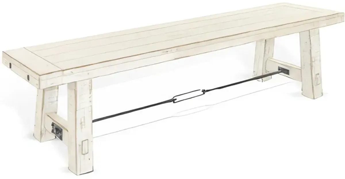 Rena Dining Bench, Turnbuckle Accent, 64 Inch White Mahogany Wood - Benzara