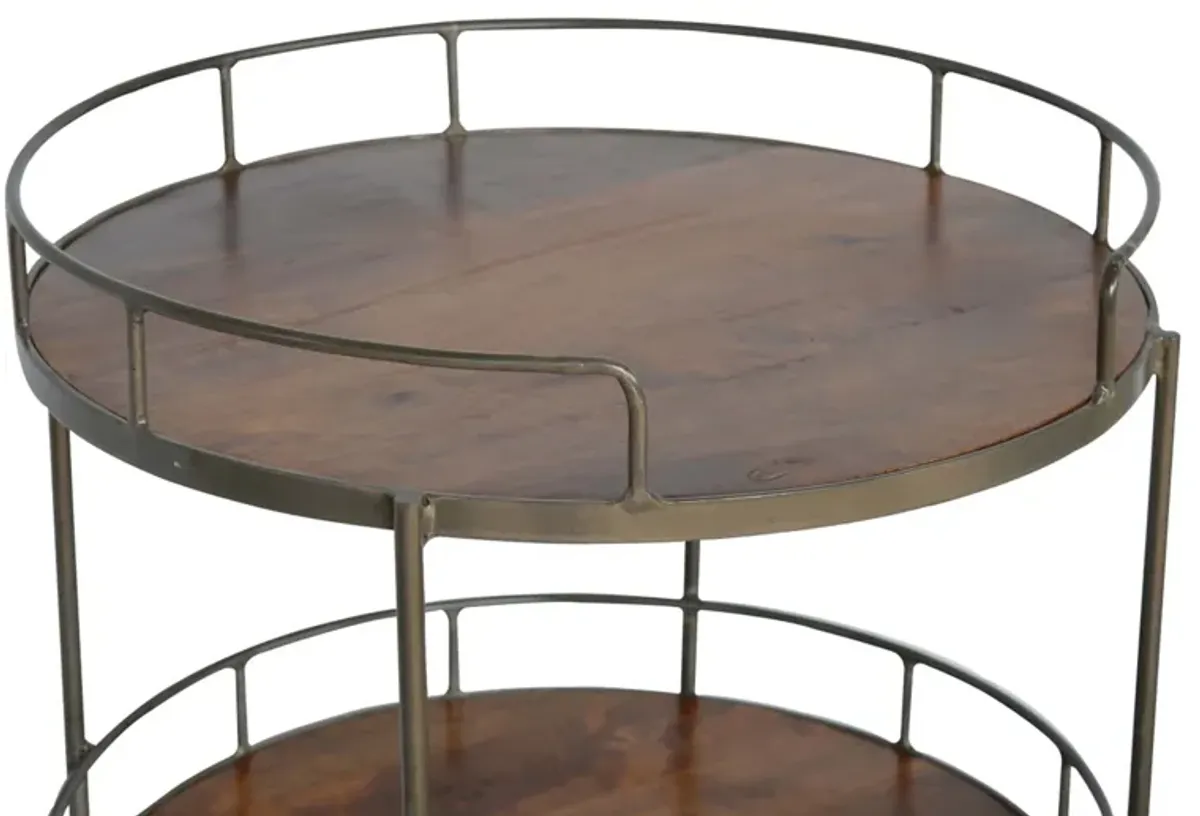 SOlid Wood Iron Industrial Round Butler Tray Table