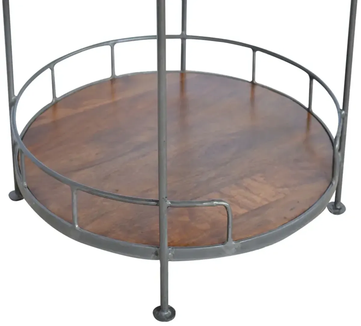 SOlid Wood Iron Industrial Round Butler Tray Table