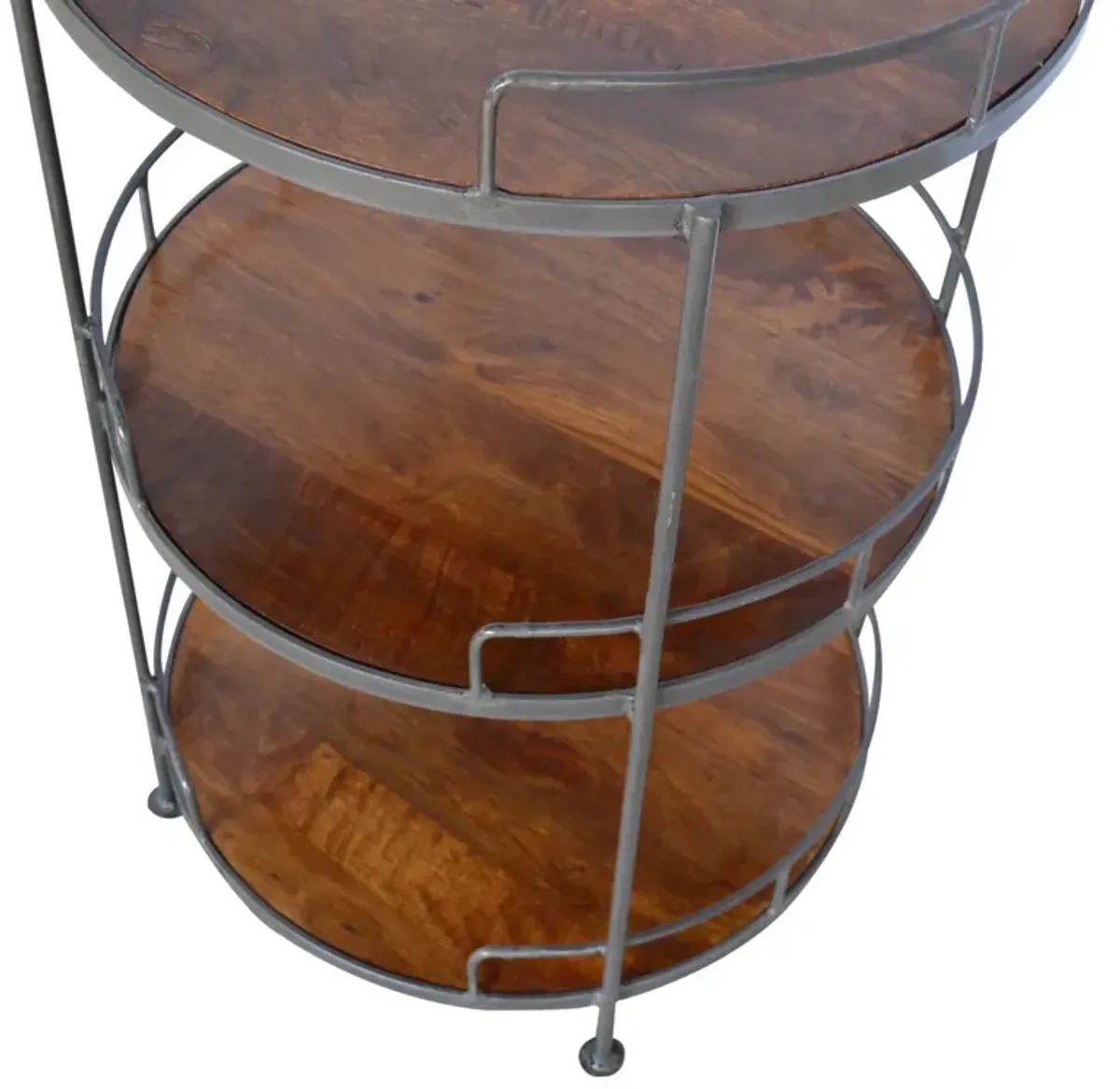 SOlid Wood Iron Industrial Round Butler Tray Table