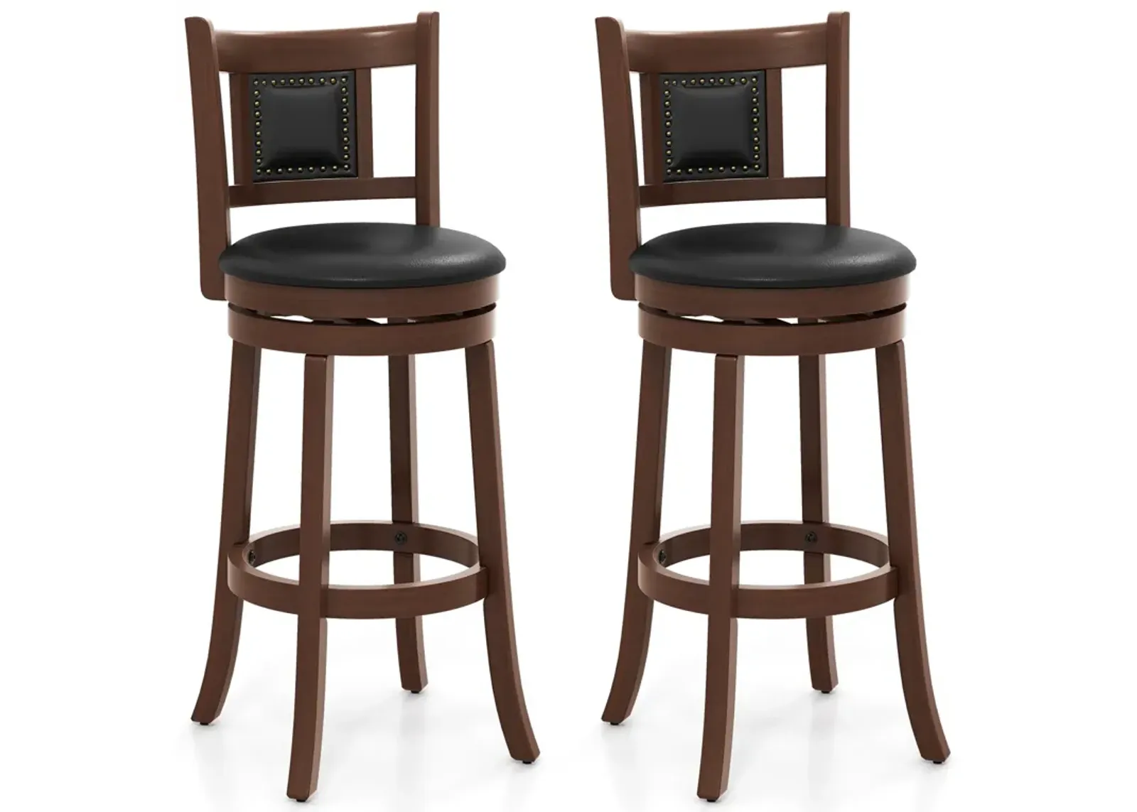 Upholstered Bar Stools Set of 2 with Curved Backrest and Footrest