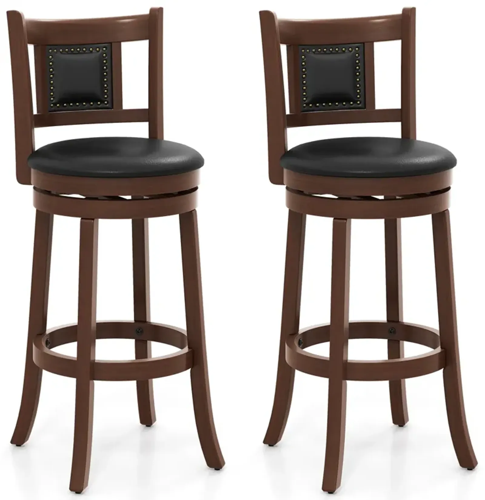 Upholstered Bar Stools Set of 2 with Curved Backrest and Footrest