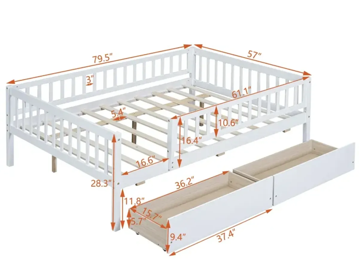 Full Size Daybed Wood Bed With Two Drawers