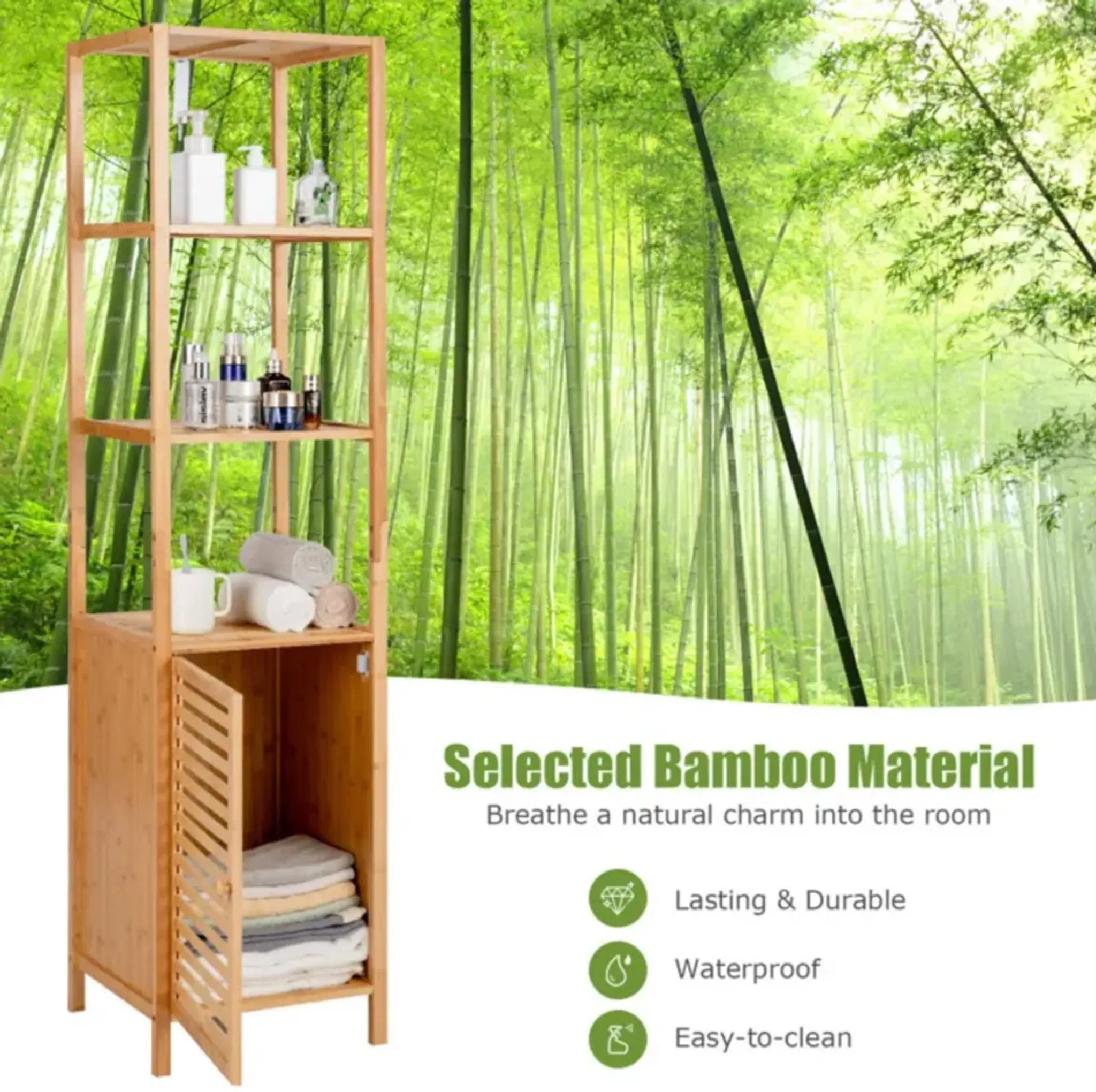 Hivvago 4 Tiers Slim Bamboo Floor Storage Cabinet With Shutter Door And ...