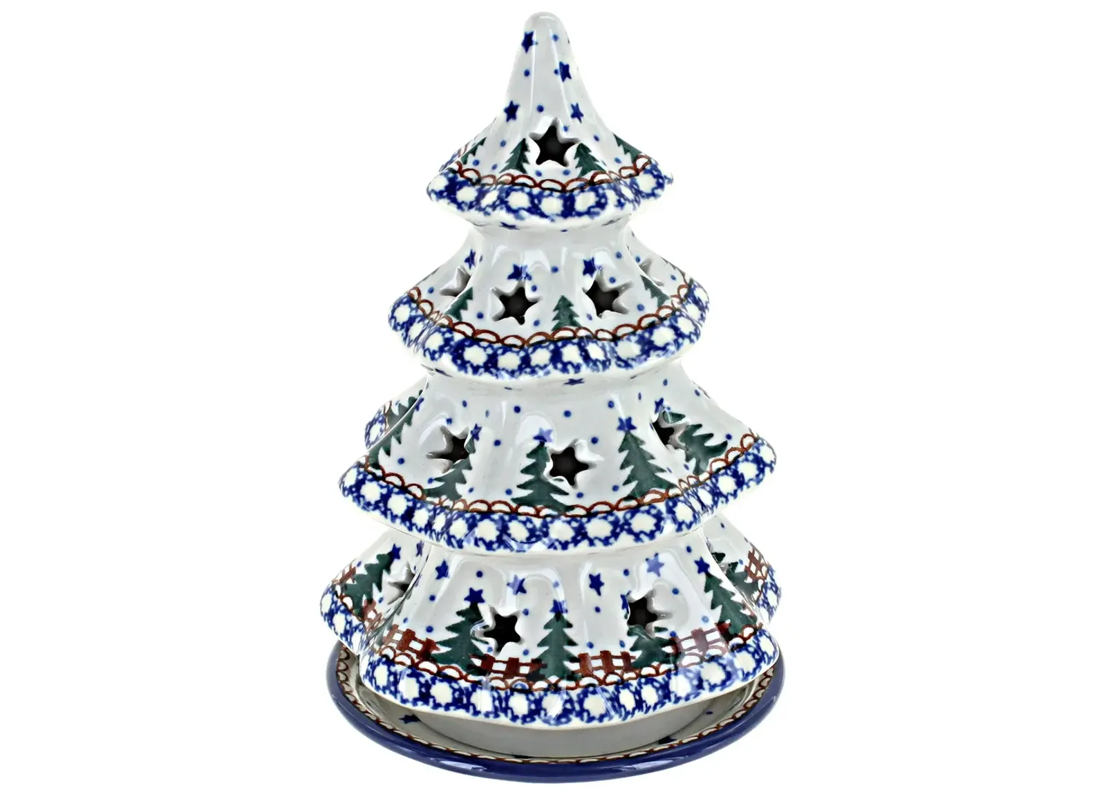 Blue Rose Polish Pottery Holiday Flower Medium Christmas Tree Luminary