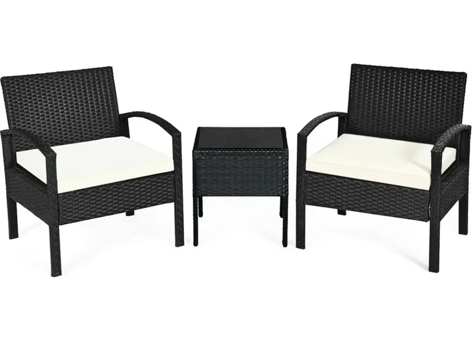 3 Pieces Outdoor Rattan Patio Conversation Set with Seat Cushions