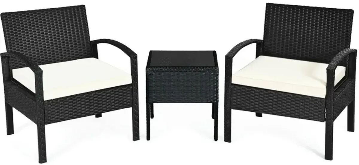 3 Pieces Outdoor Rattan Patio Conversation Set with Seat Cushions