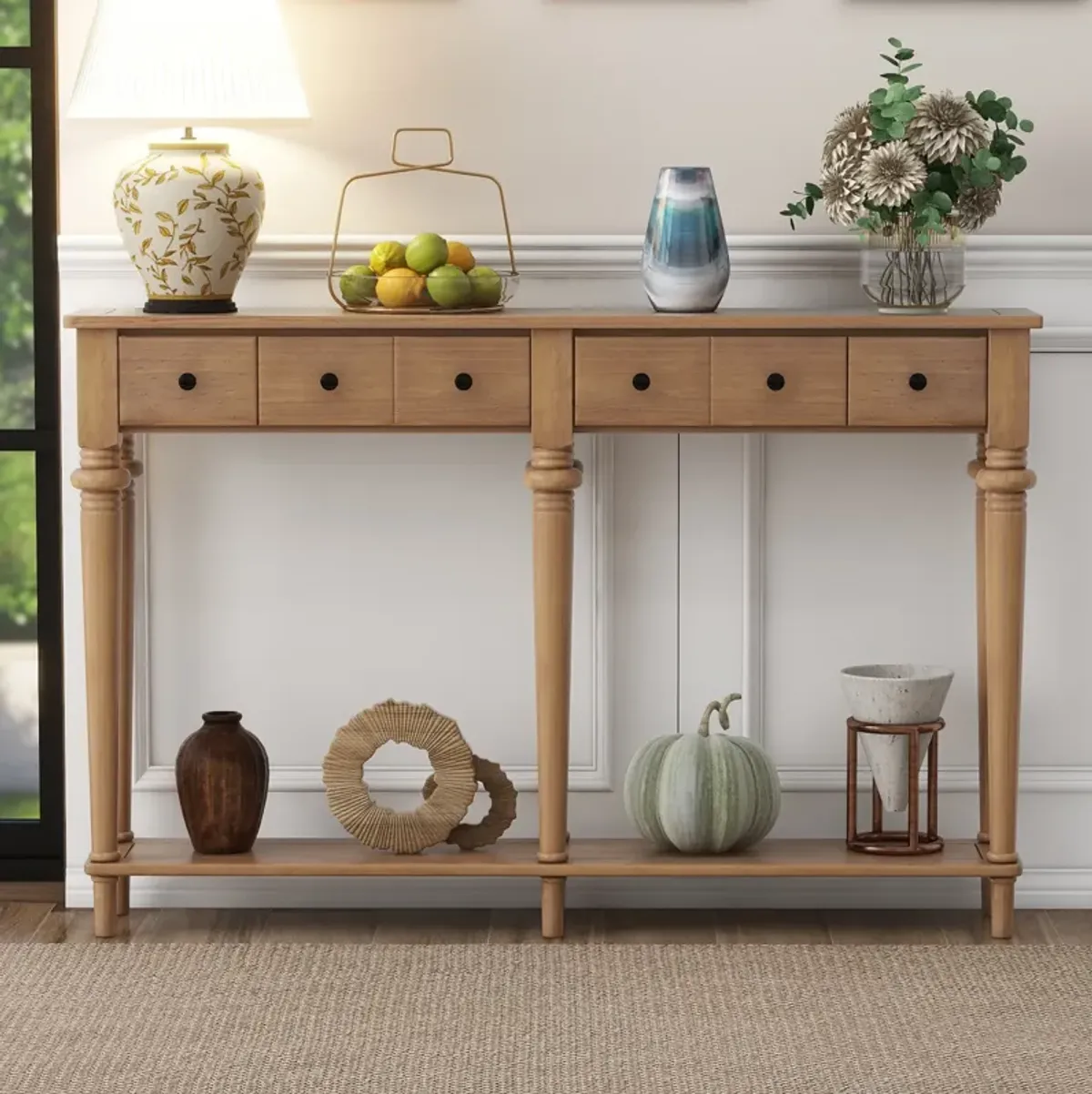 Merax Retro Console Table with 3 Drawers and Open Shelf