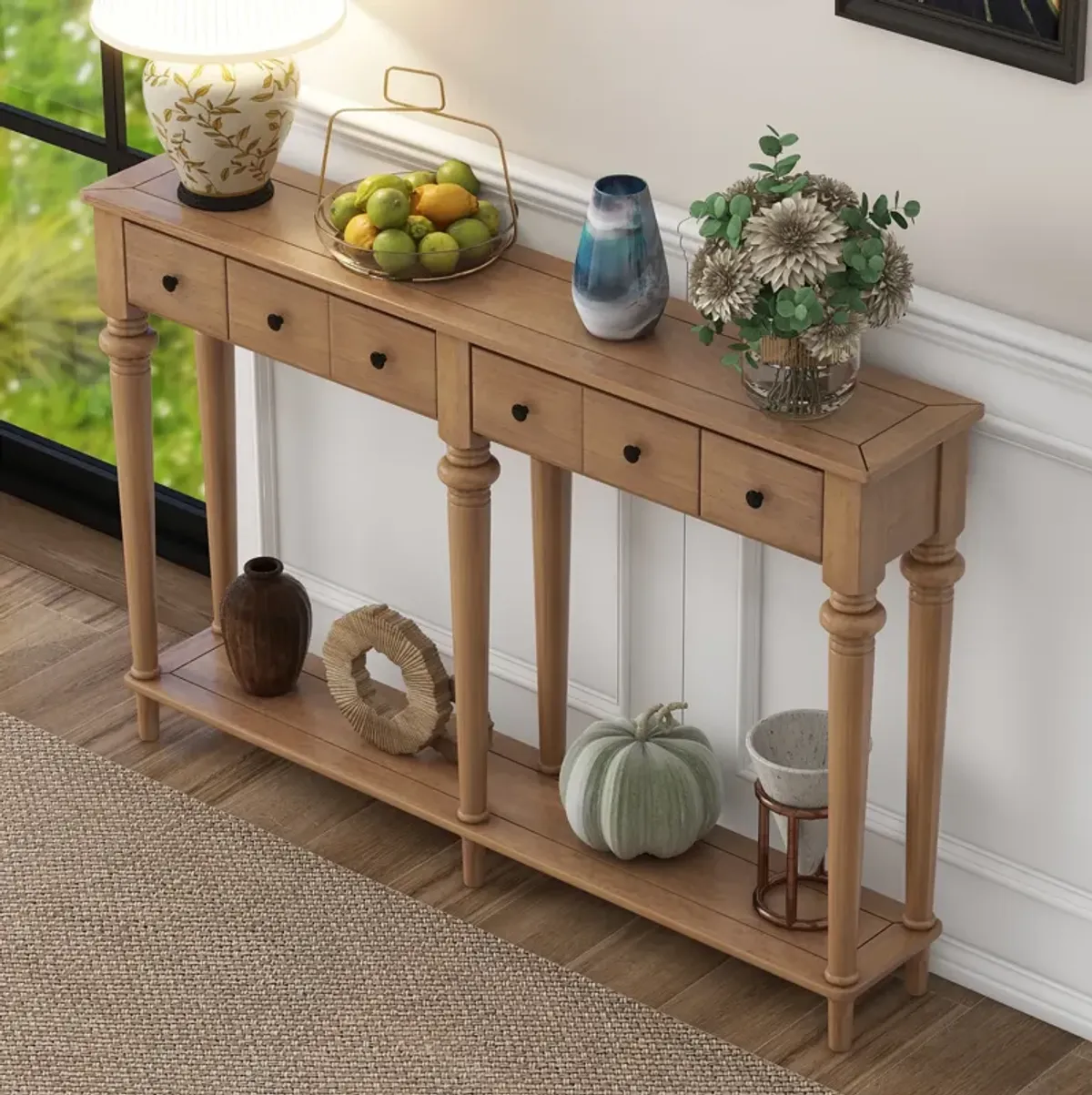 Merax Retro Console Table with 3 Drawers and Open Shelf