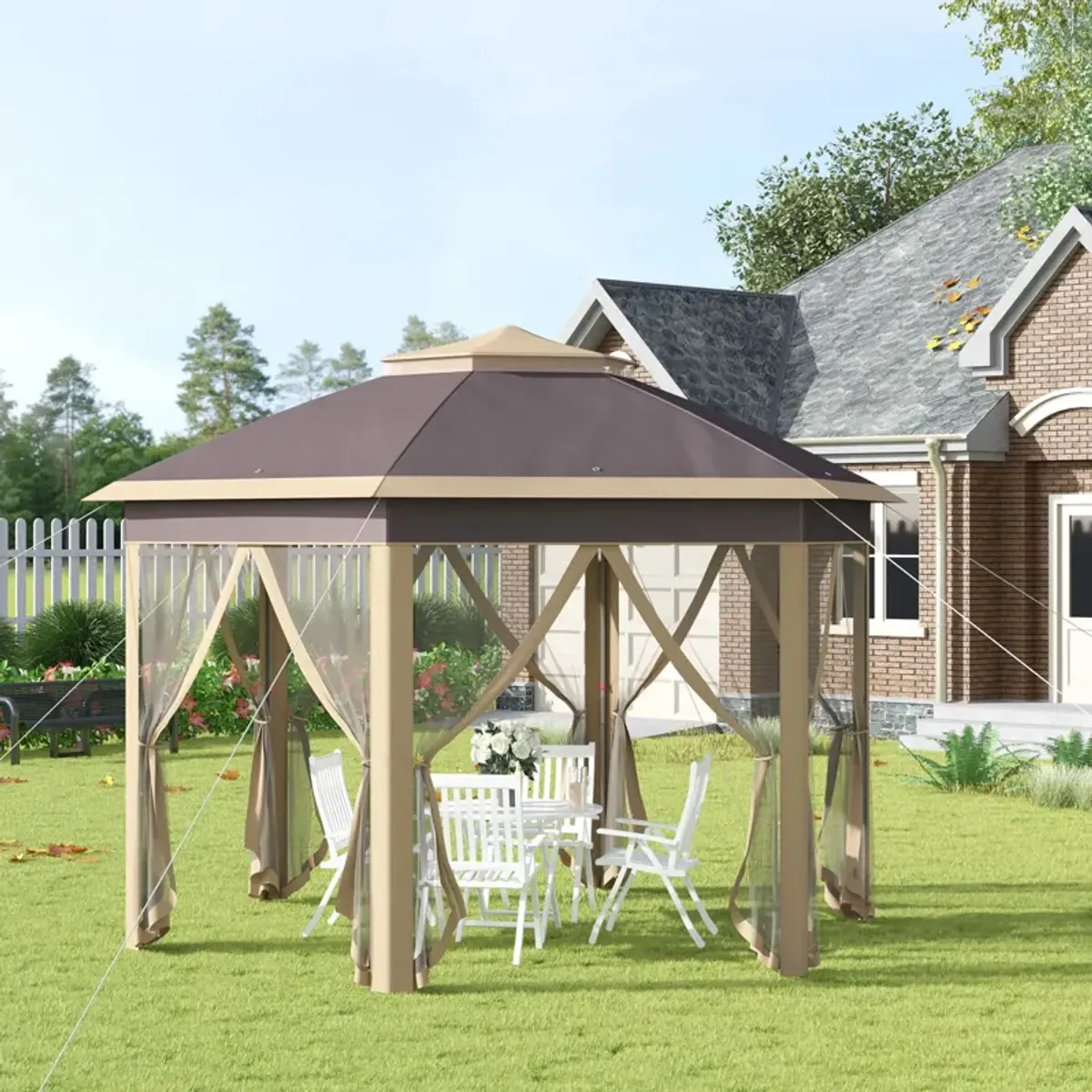 Large Event Shelter: 13'x11' Pop Up Gazebo with Double Roof & Mesh Walls