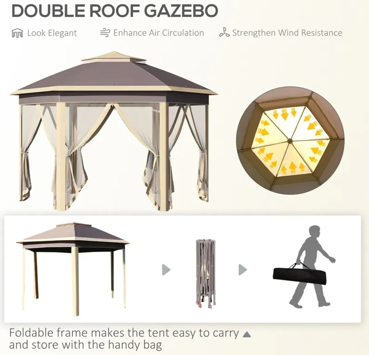 Large Event Shelter: 13'x11' Pop Up Gazebo with Double Roof & Mesh Walls