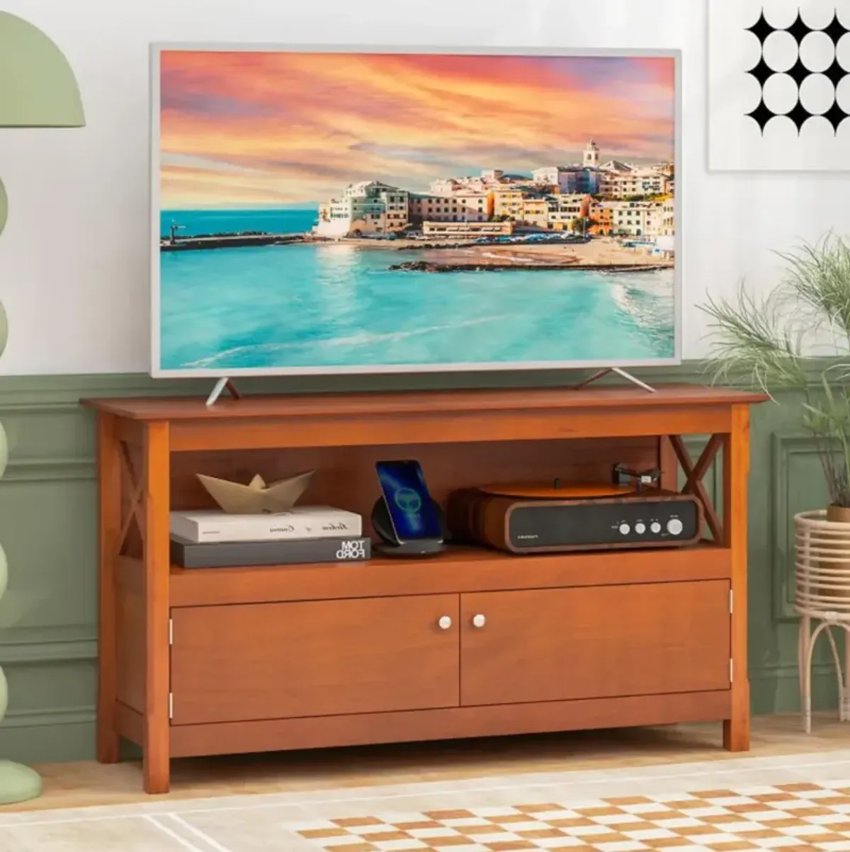 Hivvago 44 Inch Wooden Storage Cabinet TV Stand