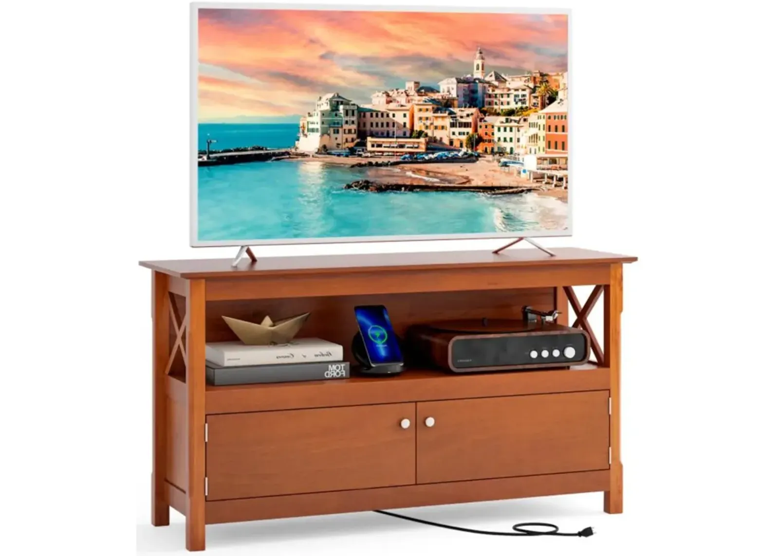 Hivvago 44 Inch Wooden Storage Cabinet TV Stand