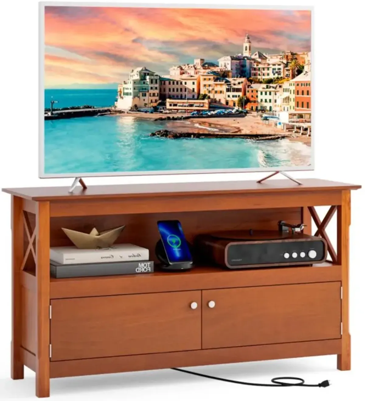 Hivvago 44 Inch Wooden Storage Cabinet TV Stand