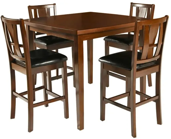 Wooden 5 Piece Counter Height Dining Set, Brown and Black-Benzara
