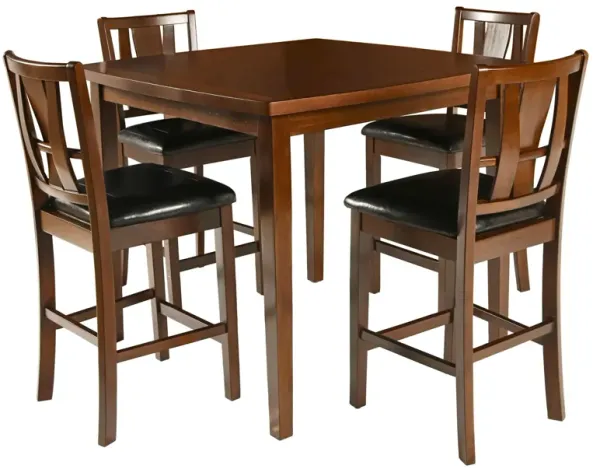 Wooden 5 Piece Counter Height Dining Set, Brown and Black - Benzara