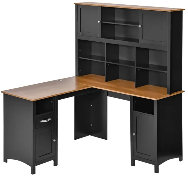 Black L-Shaped Desk: Corner Computer Table with Ample Storage
