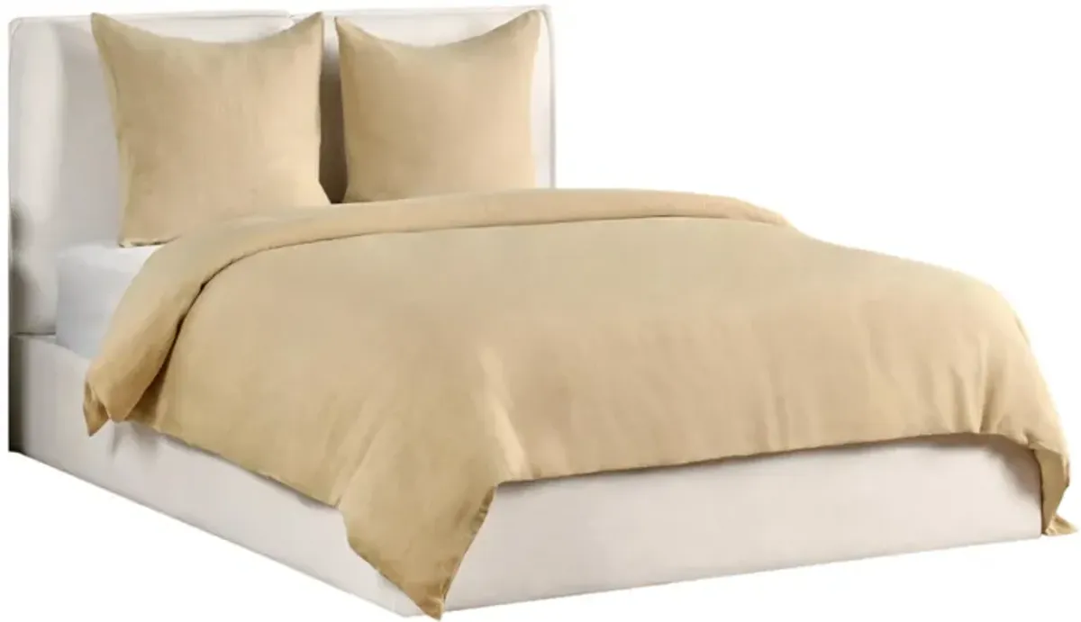 Paula King Size Duvet, Soft Ochre Amber Stone Washed Hemp, Cotton Back - Benzara