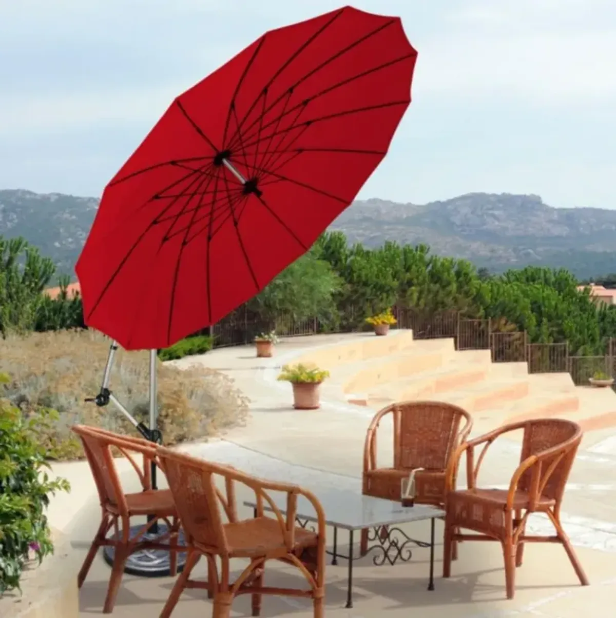 Hivvago 10 Feet Patio Offset Umbrella Market Hanging Umbrella for Backyard Poolside Lawn Garden