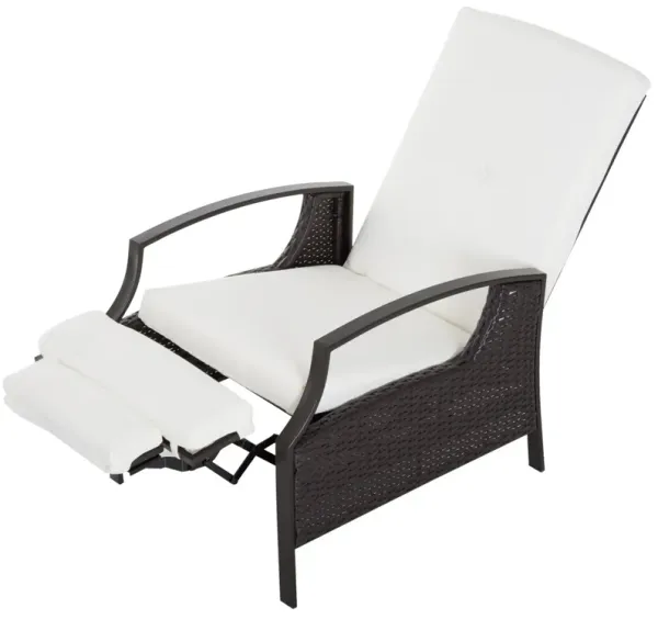 White Rattan Recliner: Adjustable Hand-Woven Chair for Patio, Garden, Poolside