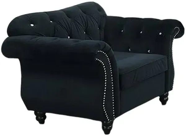 Rima 51 Inch Classic Accent Chair, Velvet Upholstery, Rolled Arms, Black-Benzara
