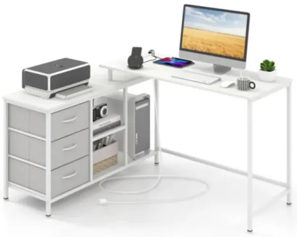 Hivvago L-shaped Computer Desk with Power Outlet for Working Studying Gaming