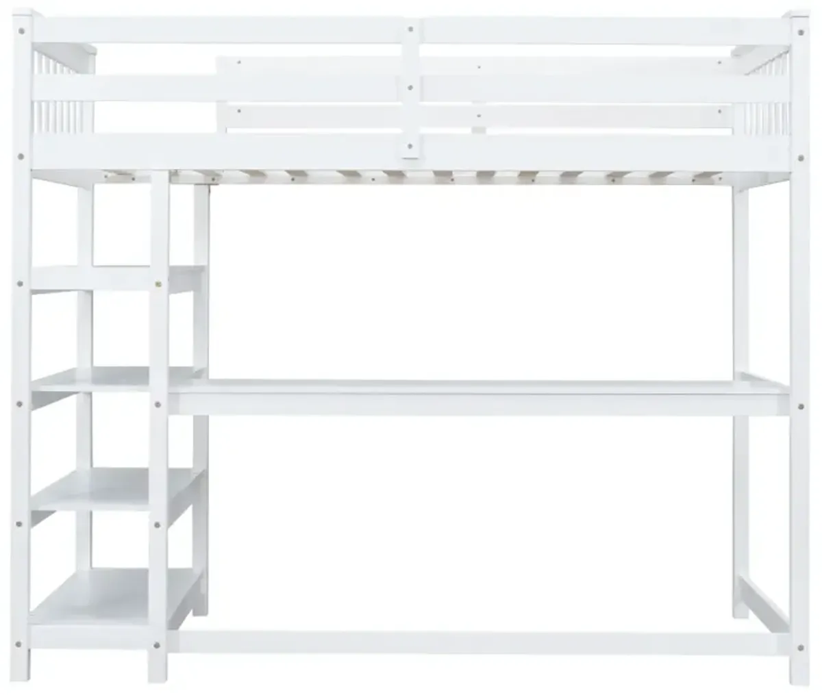 Twin Size Loft Bed With Storage Shelves And Under-Bed Desk