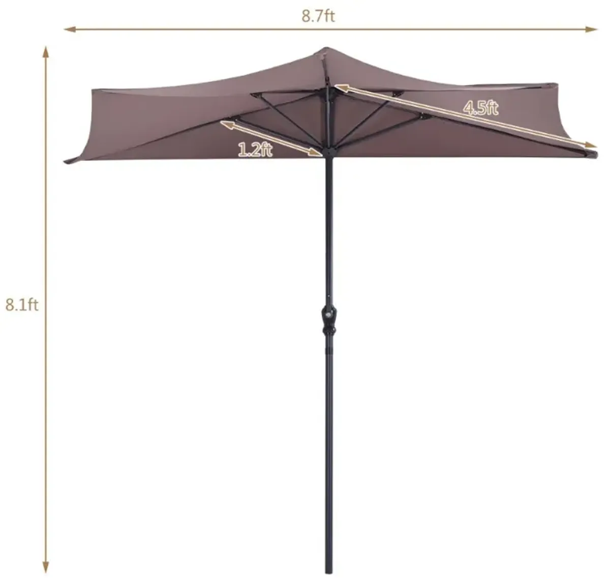 9 Feet Patio Bistro Half Round Umbrella without Weight Base