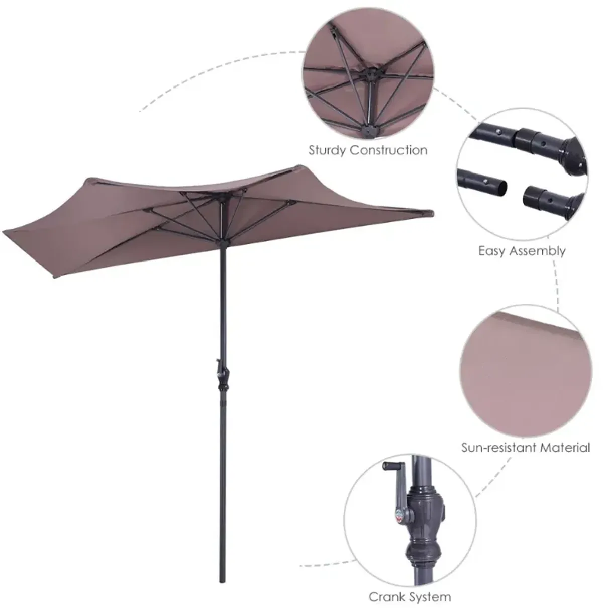 9 Feet Patio Bistro Half Round Umbrella without Weight Base