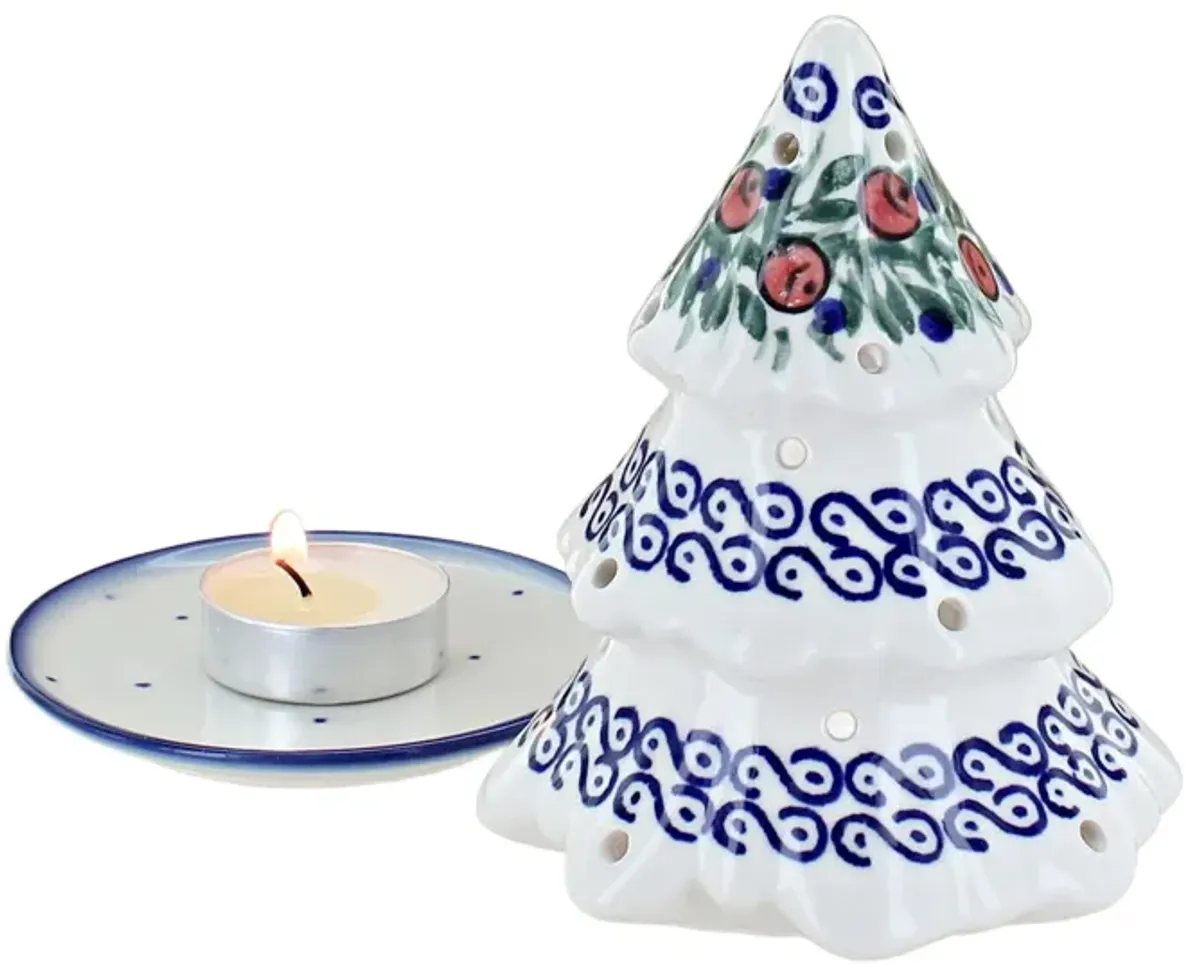 Blue Rose Polish Pottery Berry Christmas Tree Luminary