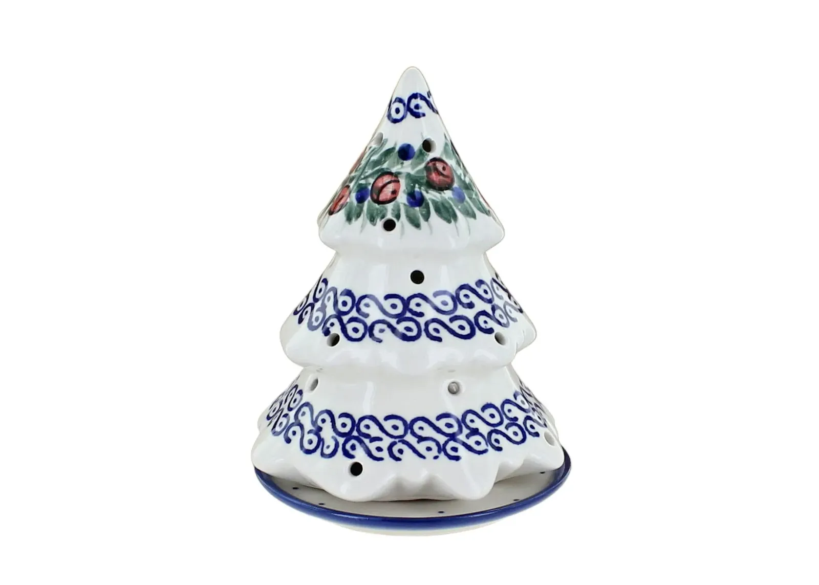 Blue Rose Polish Pottery Berry Christmas Tree Luminary