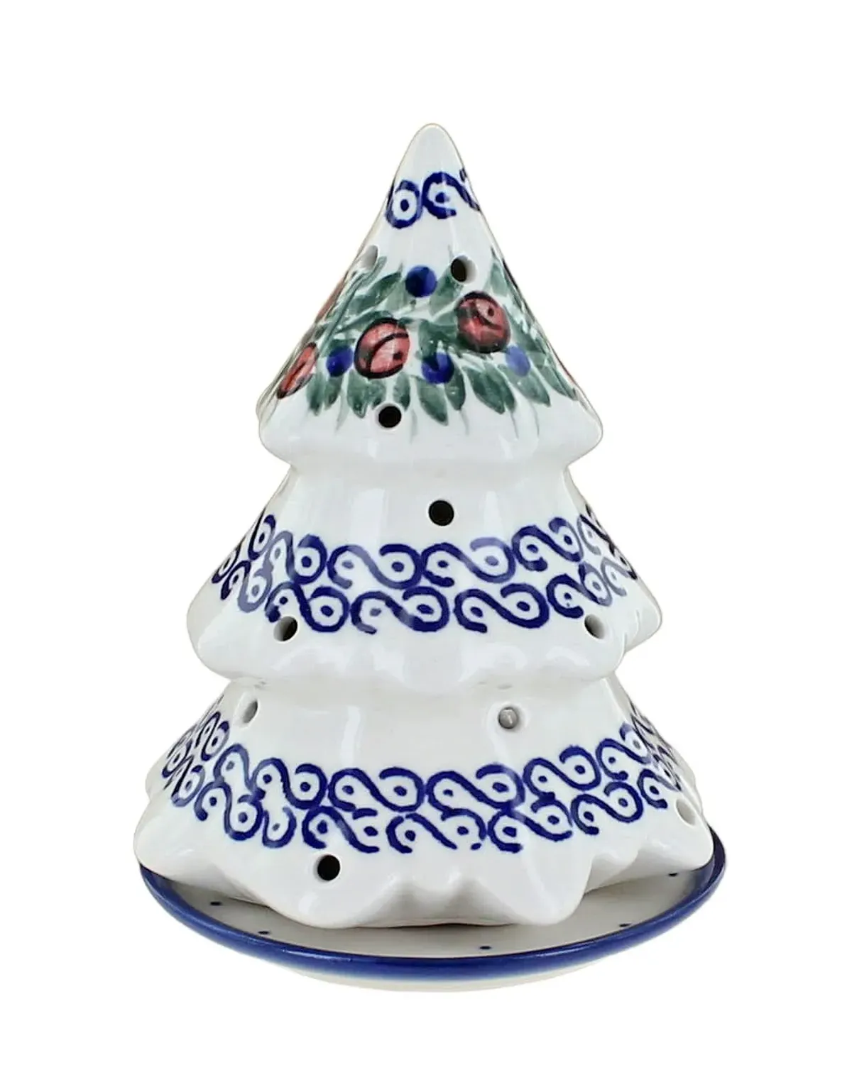 Blue Rose Polish Pottery Berry Christmas Tree Luminary