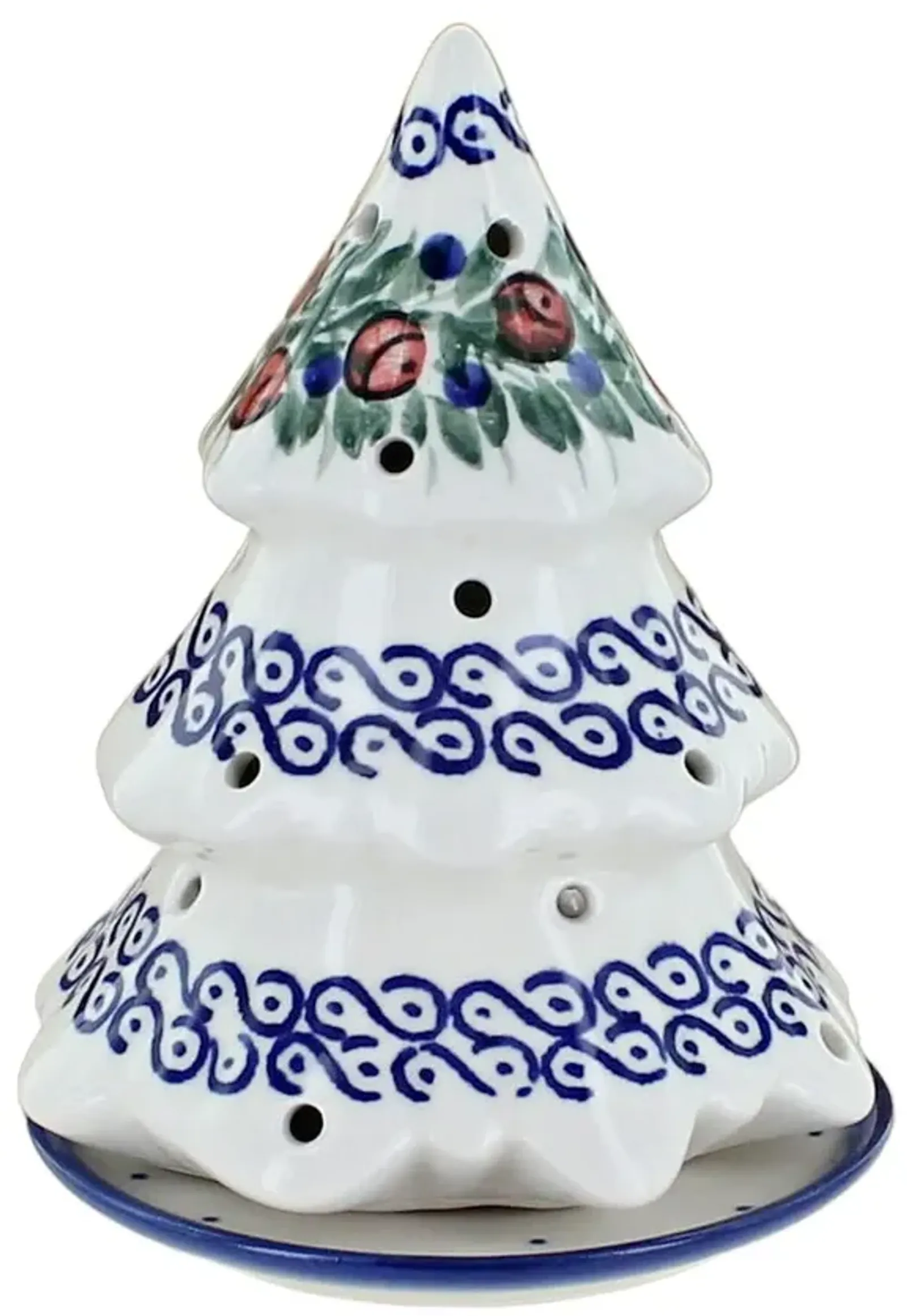 Blue Rose Polish Pottery Berry Christmas Tree Luminary