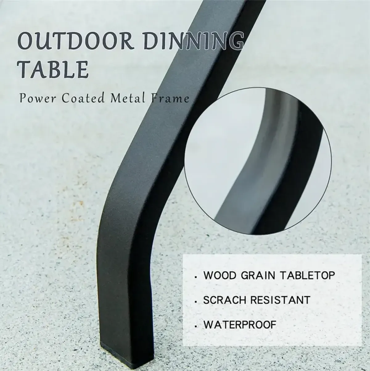 Square Metal Patio Table with Umbrella Hole & Wood-Look Top