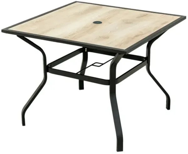 Streamdale Square Metal Patio Table with Umbrella Hole & Wood-Look Top