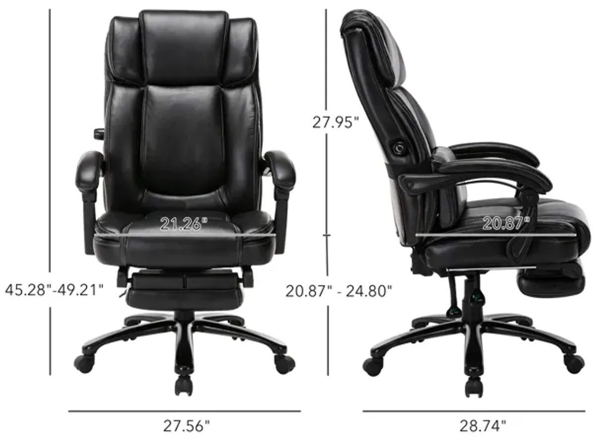 High Back Executive Office Chair With Footrest, Reclining Office Chair with Built-In Lumbar Support