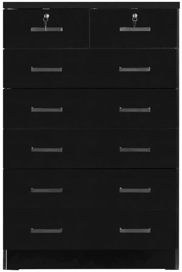 7 Drawer Chest Wooden Dresser with Lock (Black)