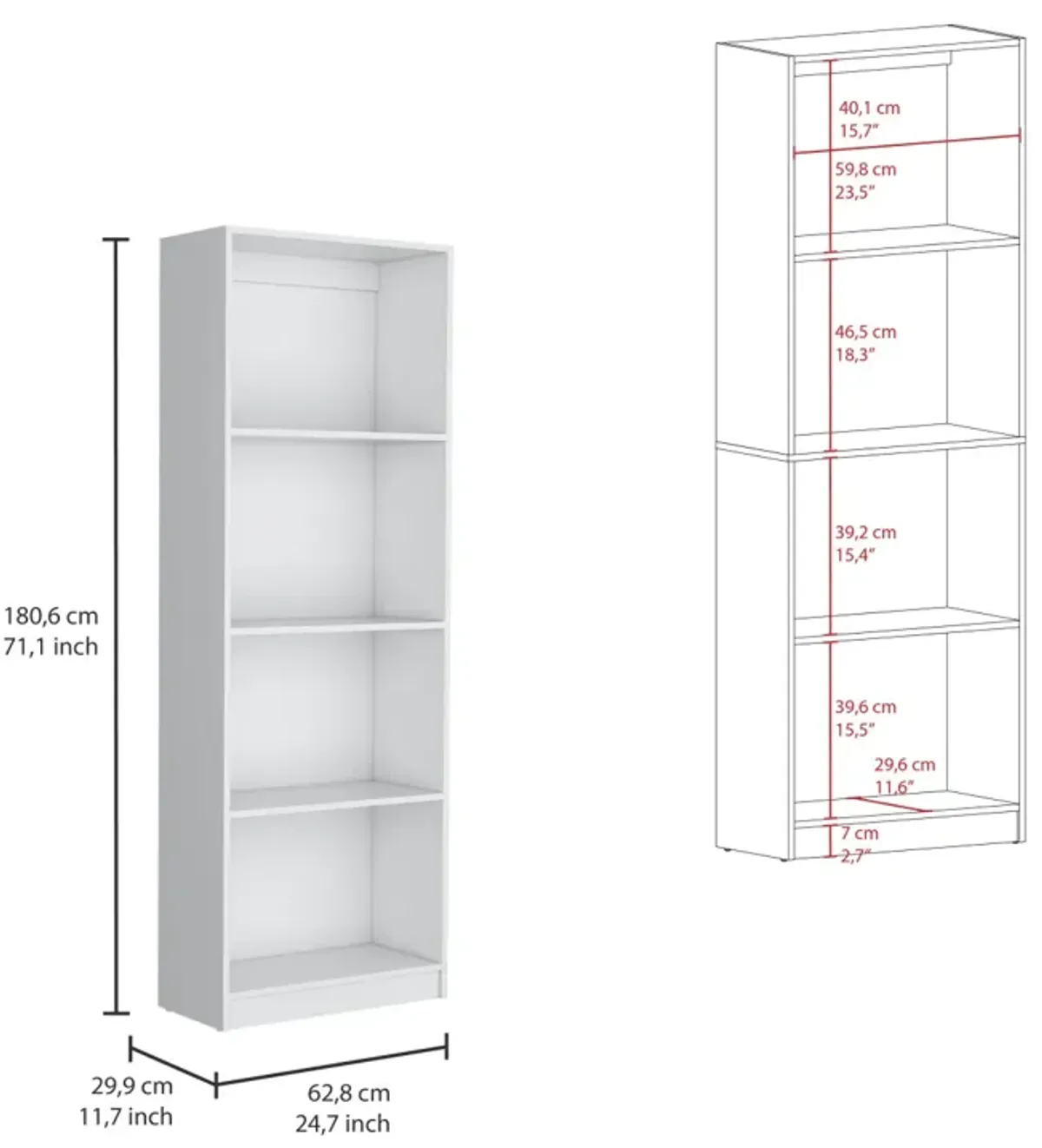 Torrey 3 Piece Living Room Set With 3 Bookcases, White